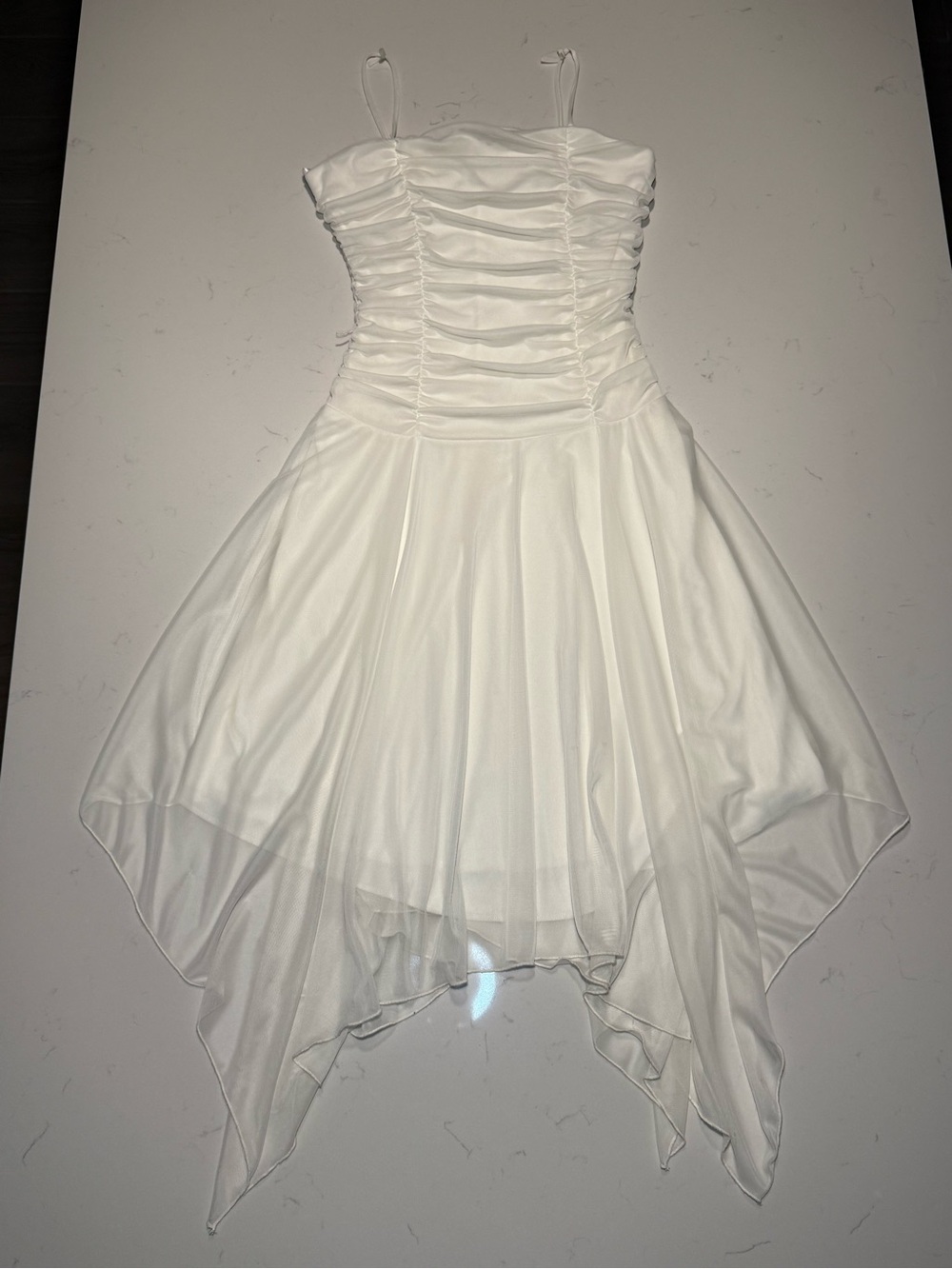 Vintage Elegant Ivory Handkerchief Hem Dress